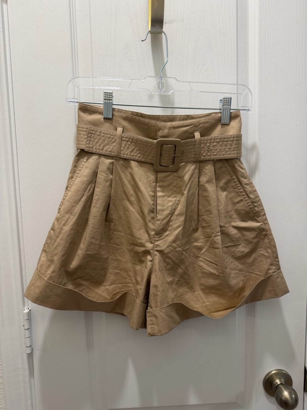 & Other Stories High-Waist Tan Belted Shorts